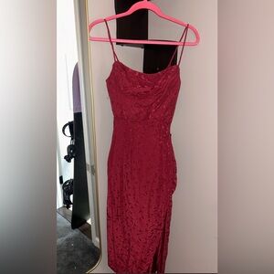 Anthropologie Red Velvet Slip Maxi Dress